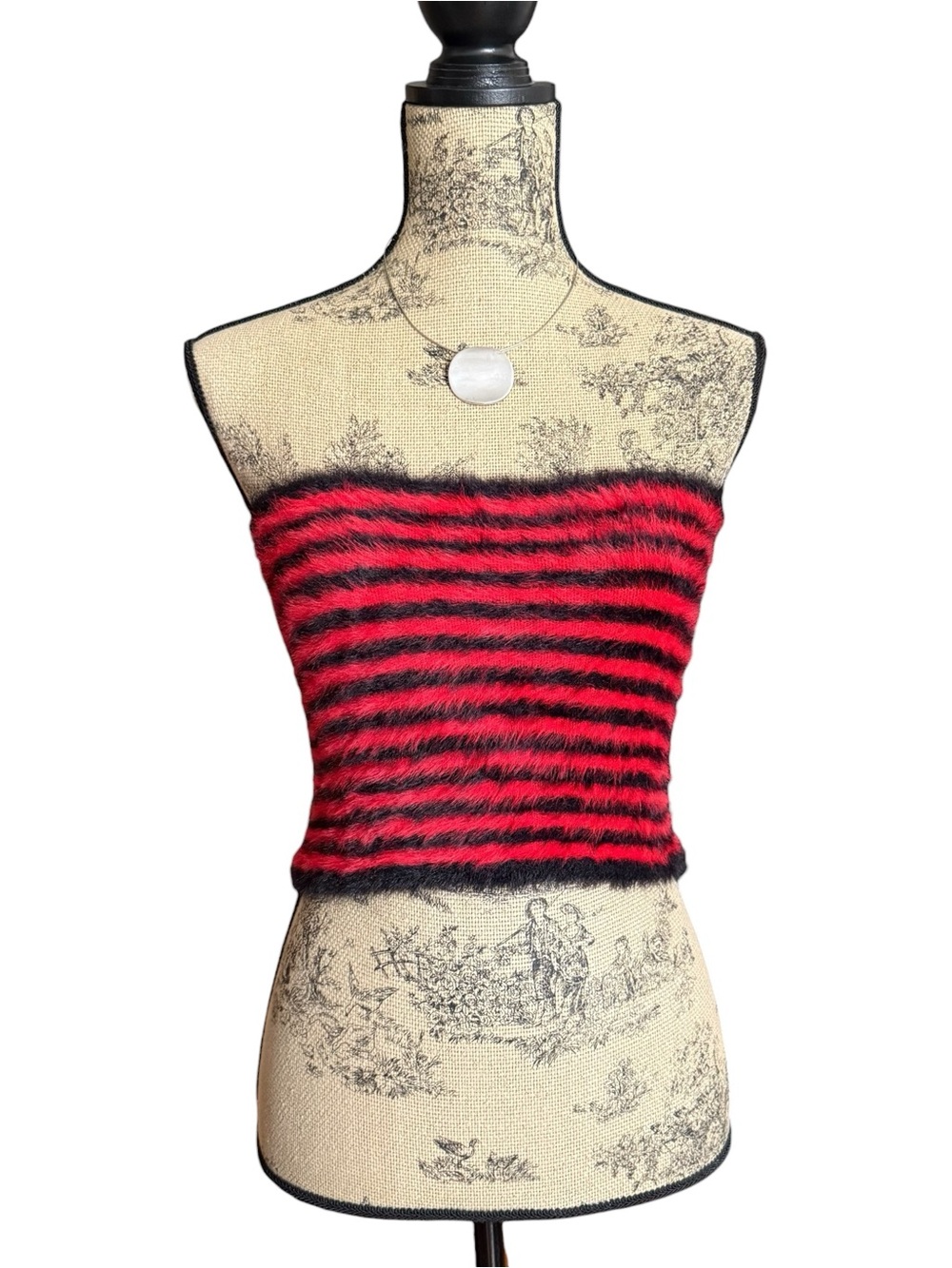 Y2K Forever 21 Striped Red and Black Fuzzy Tube Top Size S